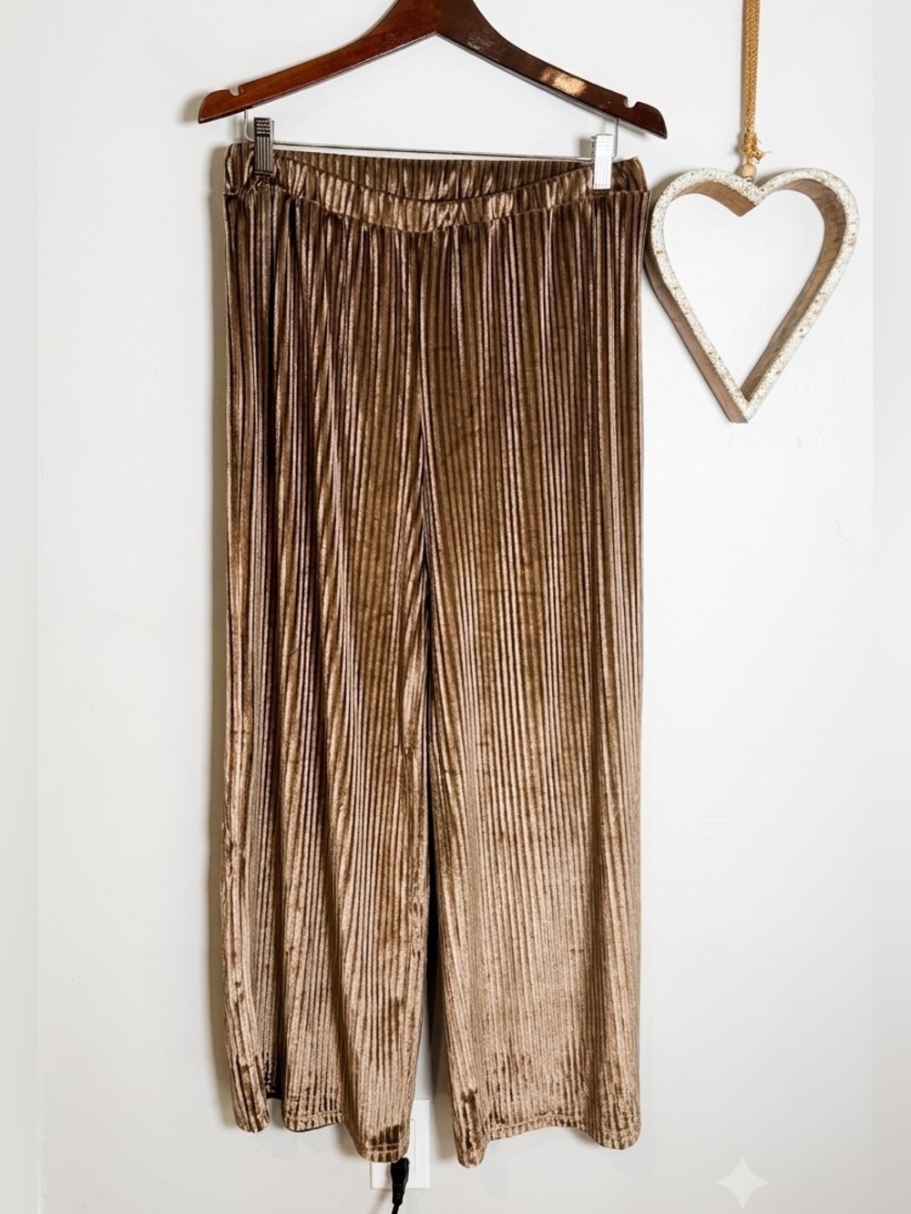 Love U Dear High Waisted Wide Leg Velvet Disco Luxe Loungewear Pants 1X Bronze